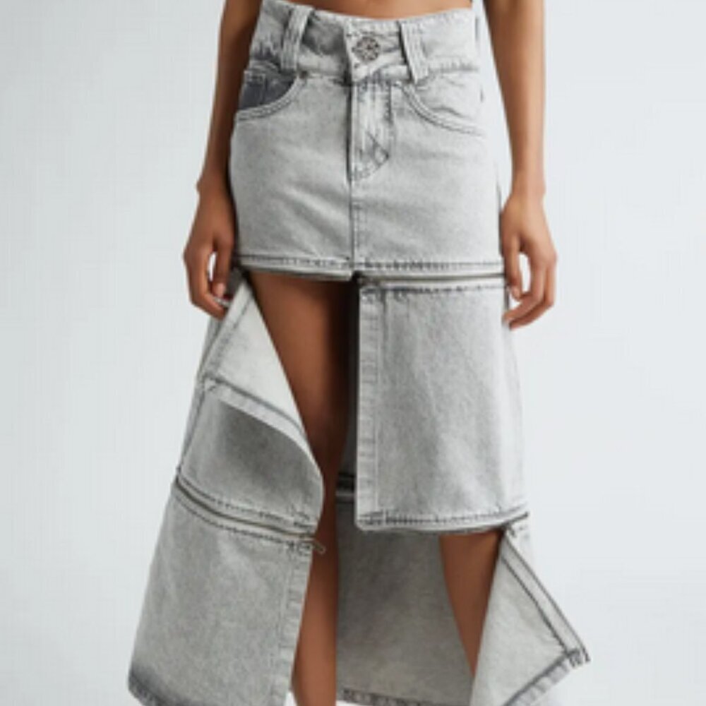 Vaquera Gray Zipper Denim Maxi Skirt In Grey Sz: 26